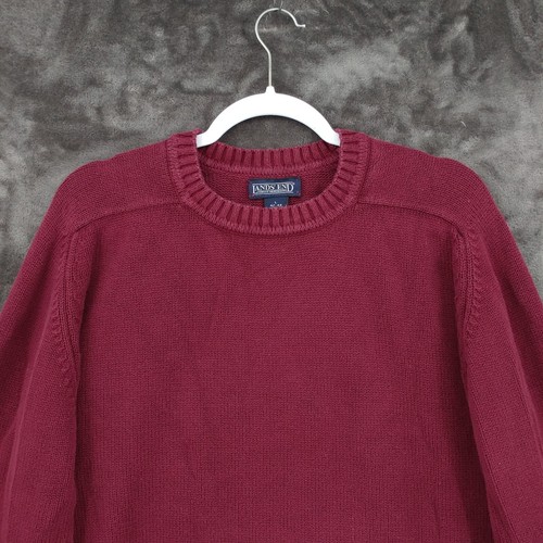 Lands End Vtg Sweater Knit Cotton Dark Red Burgundy Crewneck Large Pullover - Picture 2 of 11