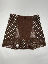 Pretty Brown w/Blue Pok-a-Dots Rhonda Shear Lace Trim Control Panties. Size M