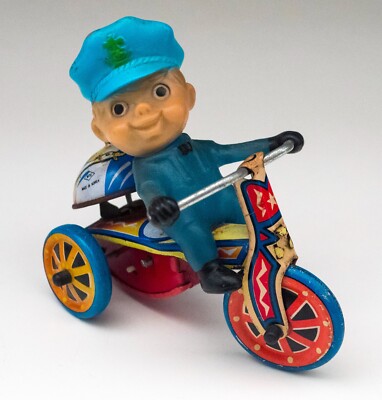 Tin Plate Toy Tricycle Boy with Bell, by MTU Modern Toys, Korea