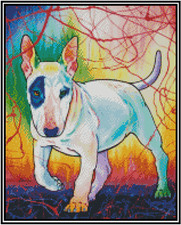 Colorful Bull Terrier Dog Counted Cross Stitch Chart #16-157 