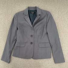 Nine West Gray Blue Long Sleeve Blazer 3 Button Closure Size 8 Lined Collared.