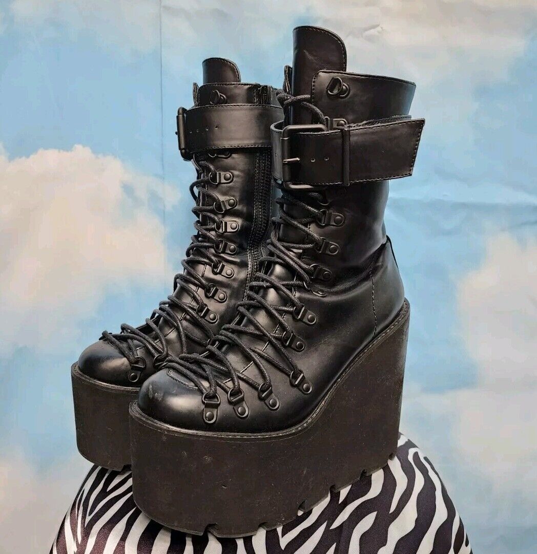Dollskill Current Mood Goth Black Platform Lace Up Buckle Dollskill Current Mood Goth Black Platform Lace Up Buckle
