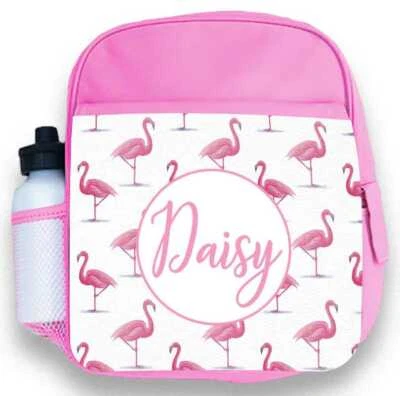DAILYGIFTS Personalisierter Kinder Rucksack beliebiger Name Flamingo Mädchen Kinder Schulanfang Tasche 4