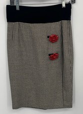 Valentino Boutique VTG Black Whiie Houndstooth Velvet Waist Skirt sz XXS ALTERED
