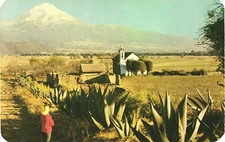 Mexico Panoramic View of Popocatépetl and Church of Tlalmanalco Postcard