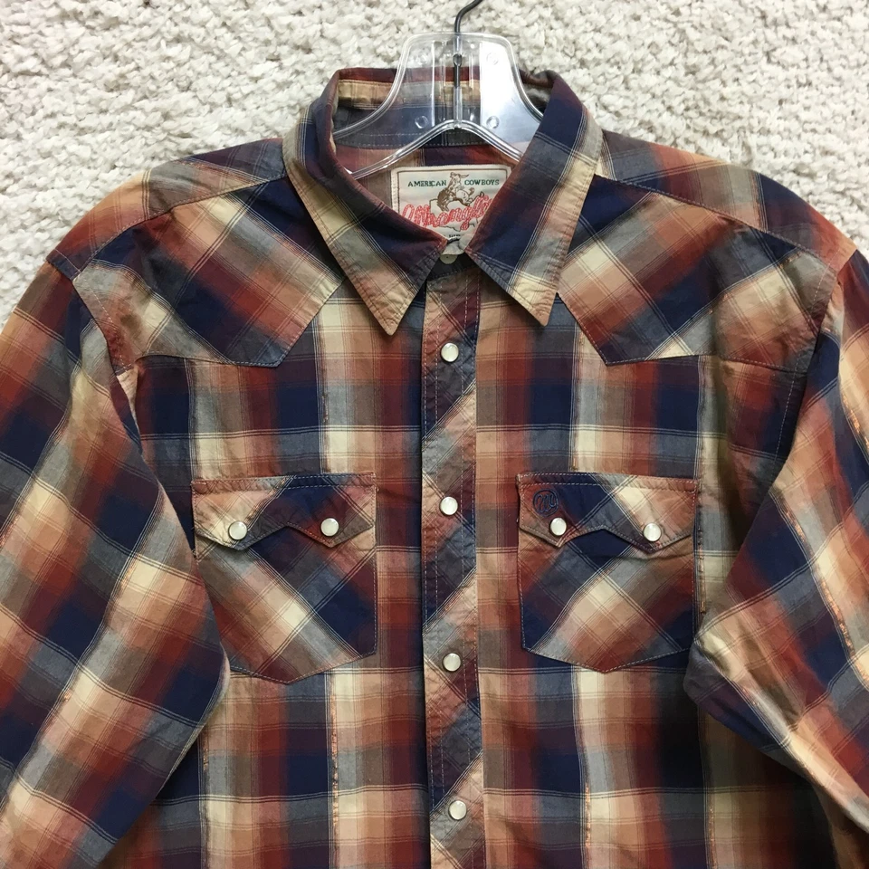 Рубашка на пуговицах Wrangler 2XL молодежная коричневая клетчатая жемчужная на кнопках вестерн ковбойская для мальчиков - Изображение 2 из 4