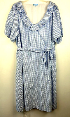 Draper James Dress Womans 2X Plus Blue Gingham Milkmaid Peasaant Cottagecore