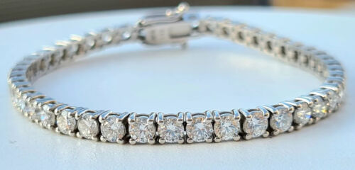 5 Ct Round-Cut Diamond Tennis Bracelet 7" in 14k White Gold, GIA Certified