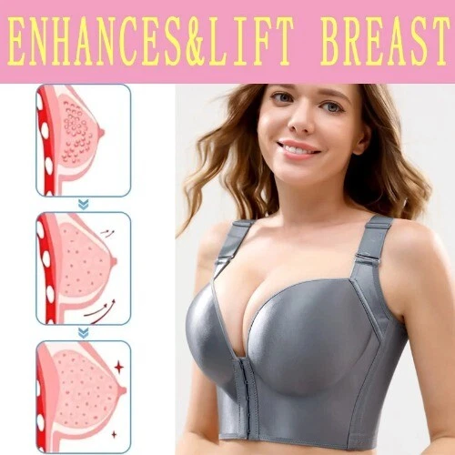 Sutiã Hide Back Fat Push Up Fivela de Linha Acolchoado Sem Fio Plus Size Banda Sutiã Copo Profundo - Imagem 3 de 4