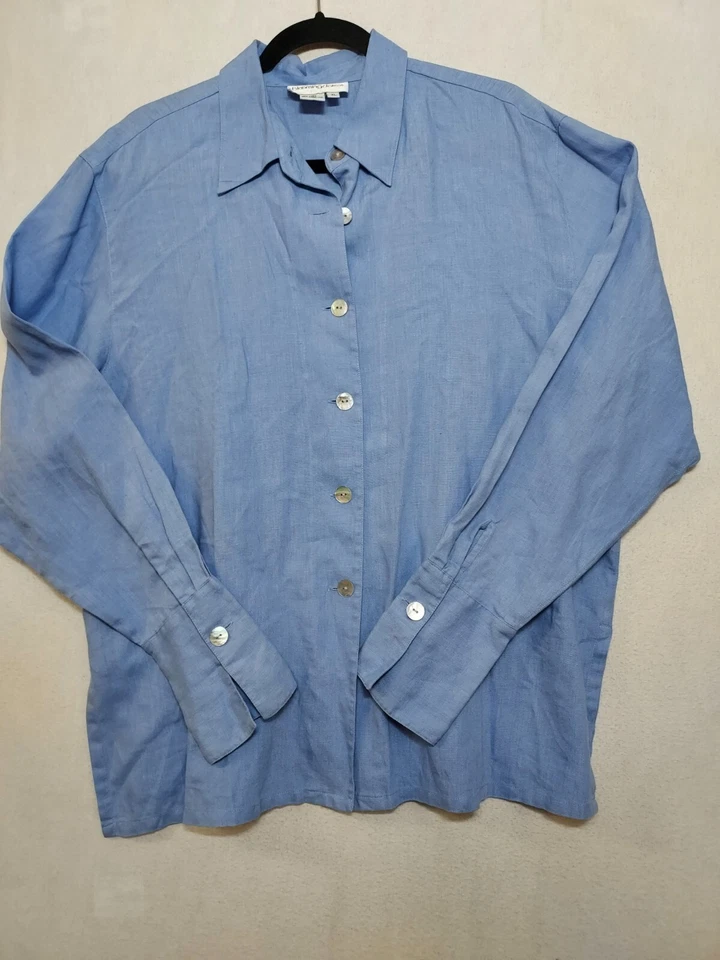 Blusa Camisa Vintage Bloomingdale’s 100% Lino Mujer Talla XL Abotonada Lagenlook Foto 2 de 4