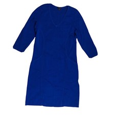 Ann Taylor Womens Large Long Sleeve Dress Blue Rayon Stretch V- Neck M7