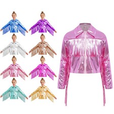 Kids Girls Jacket School Tops Collar Coats Holiday Sweatshirt Shiny Blouse Jazz