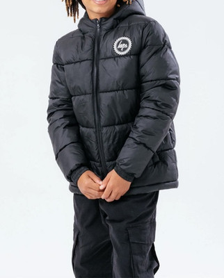 Hype Men's Puffer Coat Men's Black Logo Padded Jacket - New