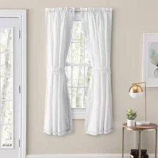 Brush Fringe White Polyester 80 In. W X 54 In. L Panel Pair Curtains with Ties