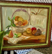 Sam Burgess Still Life Fruit Oil Painting Framed Signed Original on Canvas