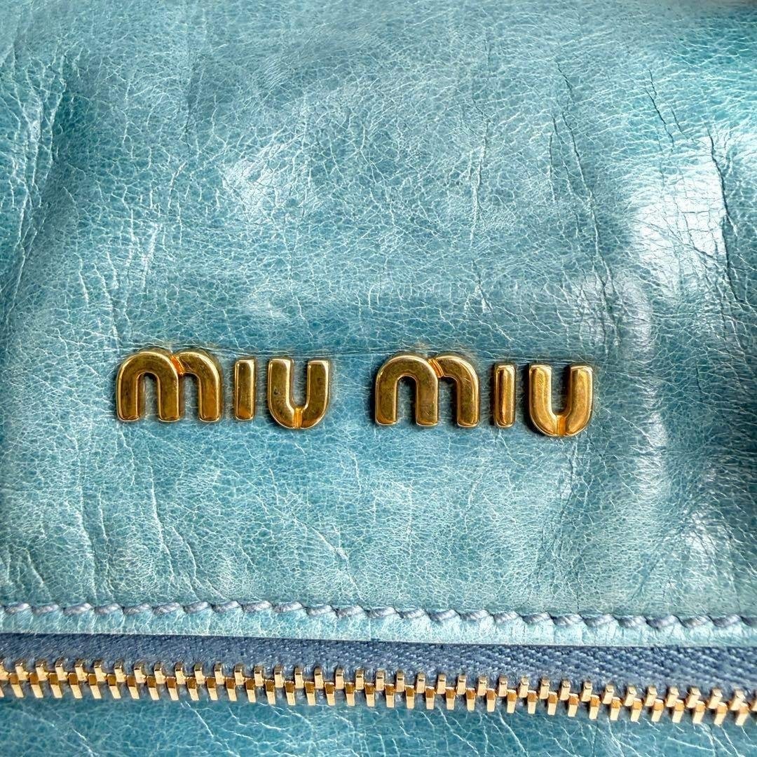 Miu Miu Vitello Lux Ribbon 2Way Leather Handbag Shoulder Bag Blue