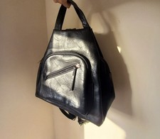 Leather Alike Black Unique Design Backpak Classy Casual Style Minimalist