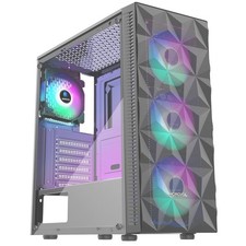 Mid Tower ATX Case with 4 RGB Fans, Diamond Mesh Front Panel