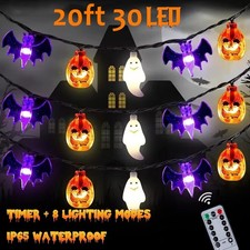 Halloween's String Lights 20 FT 30 LED 3D Pumpkin Bat Ghost Light Party Decor