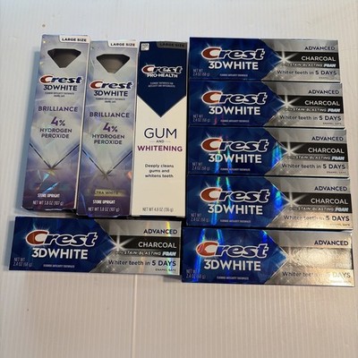 Lot 9 Toothpastes , Crest 3D White Brilliance , charcoal ,crest pro-health,   