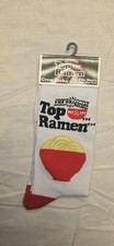 Top Ramen Crew Socks Men's Shoe Size 6-12 White Red Food Print Noodle Bowl