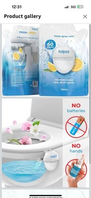 Toipal Lemon Toilet Spray Refill 2 Pack 130ml Odor Eliminator Up to 70 Days