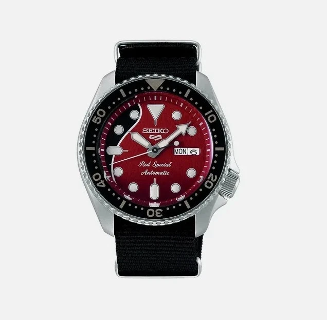 Brand New Seiko 5 Sports Men's Red Special Automatic Watch Guitar braided tape
