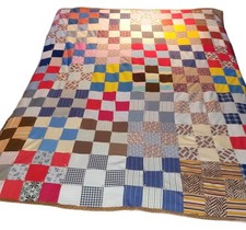 Large Vintage Muiti-Color Handmade Patchwork Art Home Decor Throw Quilt 79 x 67