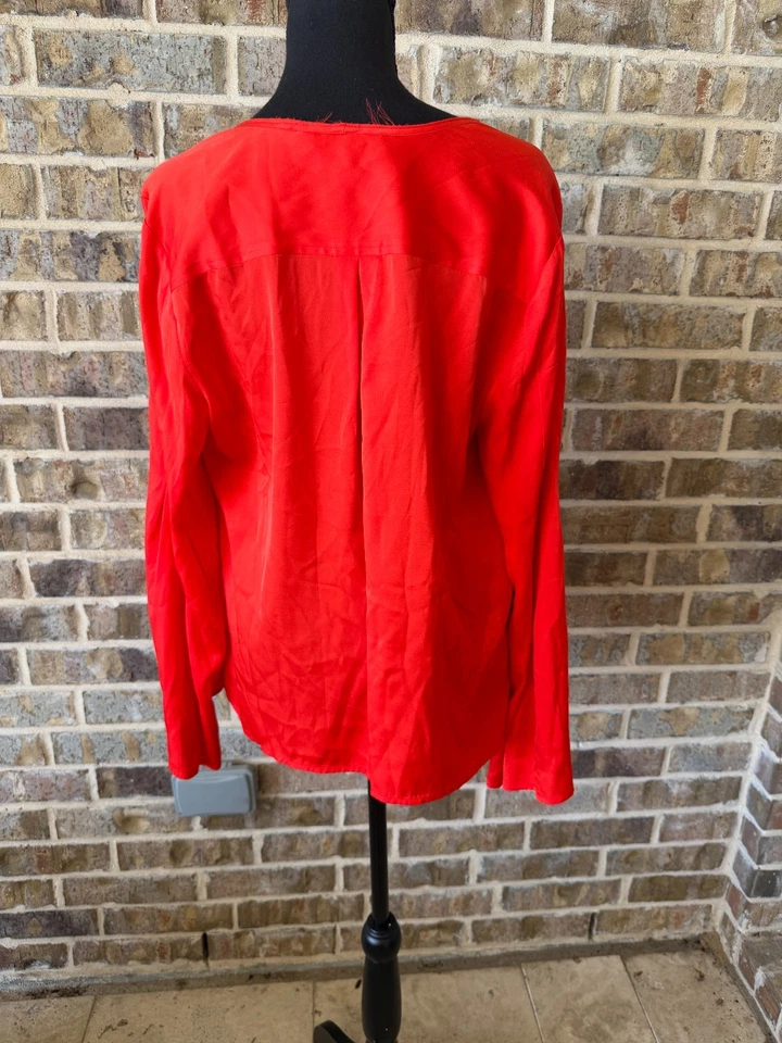 Trina Turk Naranja Cierre Botón 95% Seda Manga Larga Talla Grande Cuello en V Sólido Foto 3 de 4