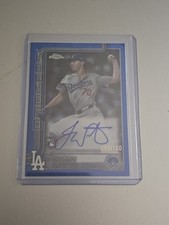 2025 Topps Chrome Justin Wrobleski ROOKIE AUTO Blue RayWave Refractor /150 LAD