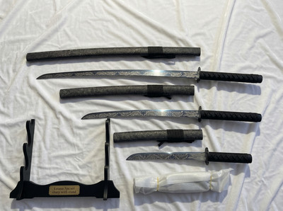 【FLAW】Japanese Samurai Sword 3PC set,1060 Carbon Steel Katana sharpen,7 options