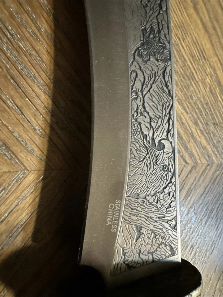 Engraved Bald Eagle Handled 8" Butcher Hunting Knife Mexican Decor Blade - Image 3 of 4