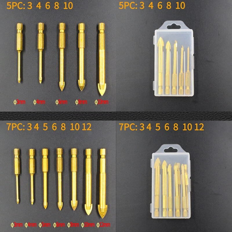 5/6/7Pcs Spear Head Ceramic Porcelain Marble Carbide Drill Bit Glass Tile 3-12mm - Image 2 of 4