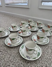 Villeroy & Boch Amapola Flat Cup & Saucer Set of 12 Germany Floral Porcelain
