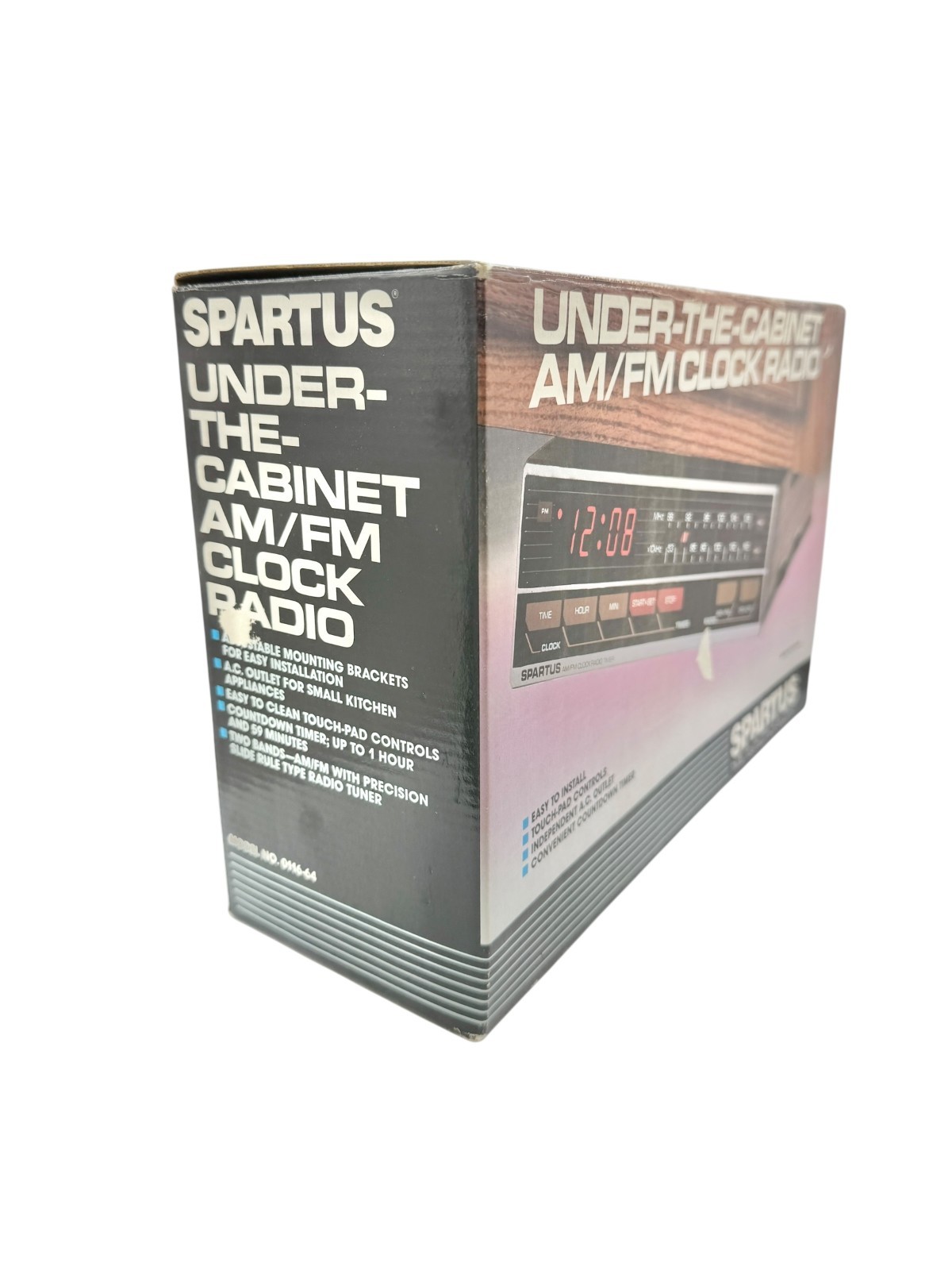 NOS Vintage Spartus Under The Cabinet AM/FM Clock Radio
