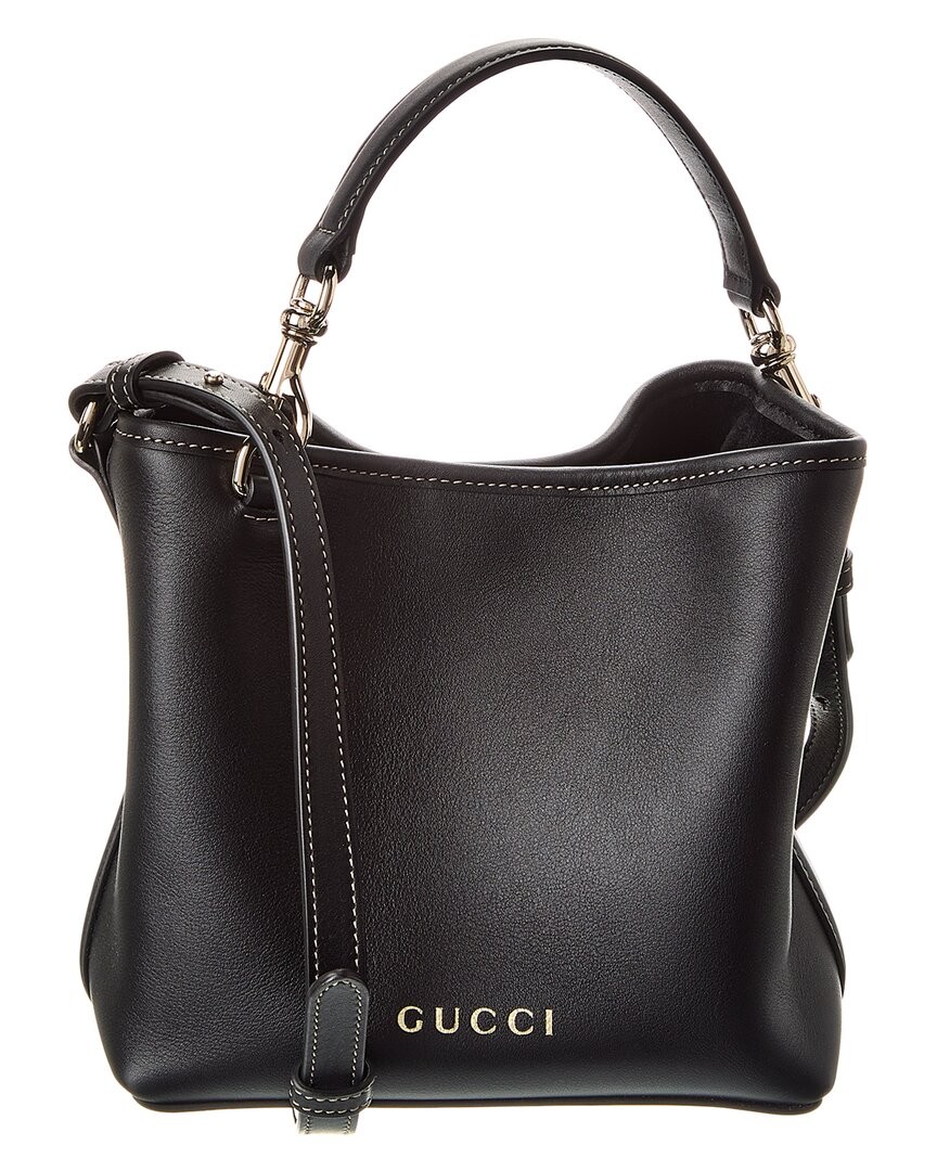 Gucci GG Mini Emblem Leather Bucket Bag in Black for Women-image