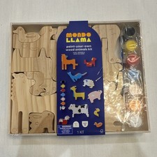 Mondo Llama Paint-Your-Own Wood Animals Kit With Paints And Brushes New