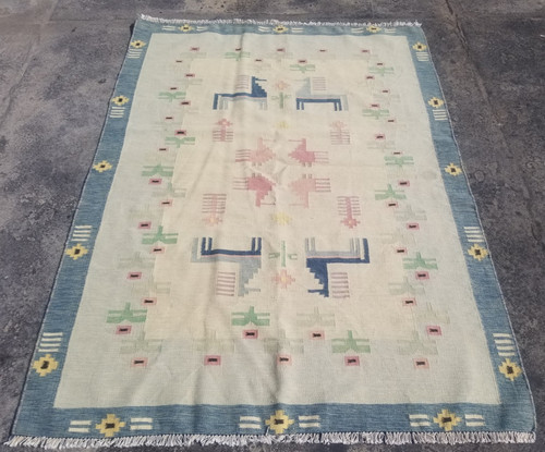 Vintage Traditional Handmade Swedish Gabbeh Kilim Floor Rug Carpet 190x135 cm