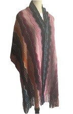 Missoni Zig Zag Knit Fringe Scarf Multicolor Metallic Shimmer Wool Blend