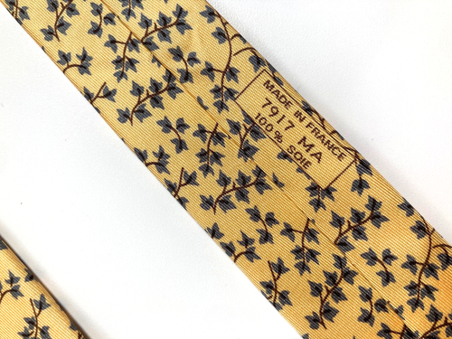HERMES VINTAGE EDERA VITI FOGLIE CRAVATTA PIANTA FOGLIA NATURA FASCIA ALTA FRANCIA GIALLO - Foto 14 di 15