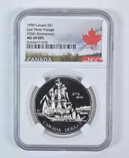 1999 Canada 1 Dollar Silver Juan Perez Voyage MS69 DPL NGC Canada Label