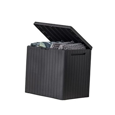  City 30 Gallon Resin Outdoor Storage Box and Patio Furniture Side Dark Grey