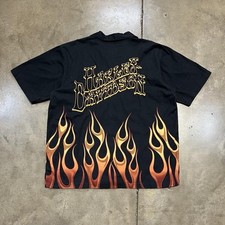 Vintage Harley Davidson Mechanic Shirt Mens L Black Flame Embroidered Workwear