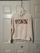 Victoria's Secret PINK Winter White Campus Fleece Full-Zip Hoodie  M  NWT