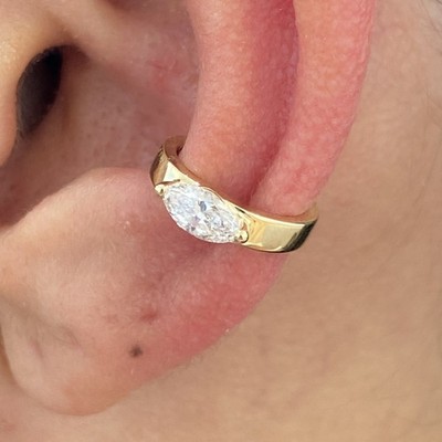 14K Yellow Gold Cuff Earrings 0.3ct Marquise Labcreated Diamond F/VS1 Appraised