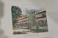 Courtyard engraving of the Cloister of Pesio wedge watercolor 1874 A. Closs 