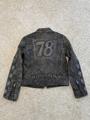 DIESEL JADEX Distressed Leather Jacket #78 faded biker jacket Boys 10 womens XS - Picture 2 of 15