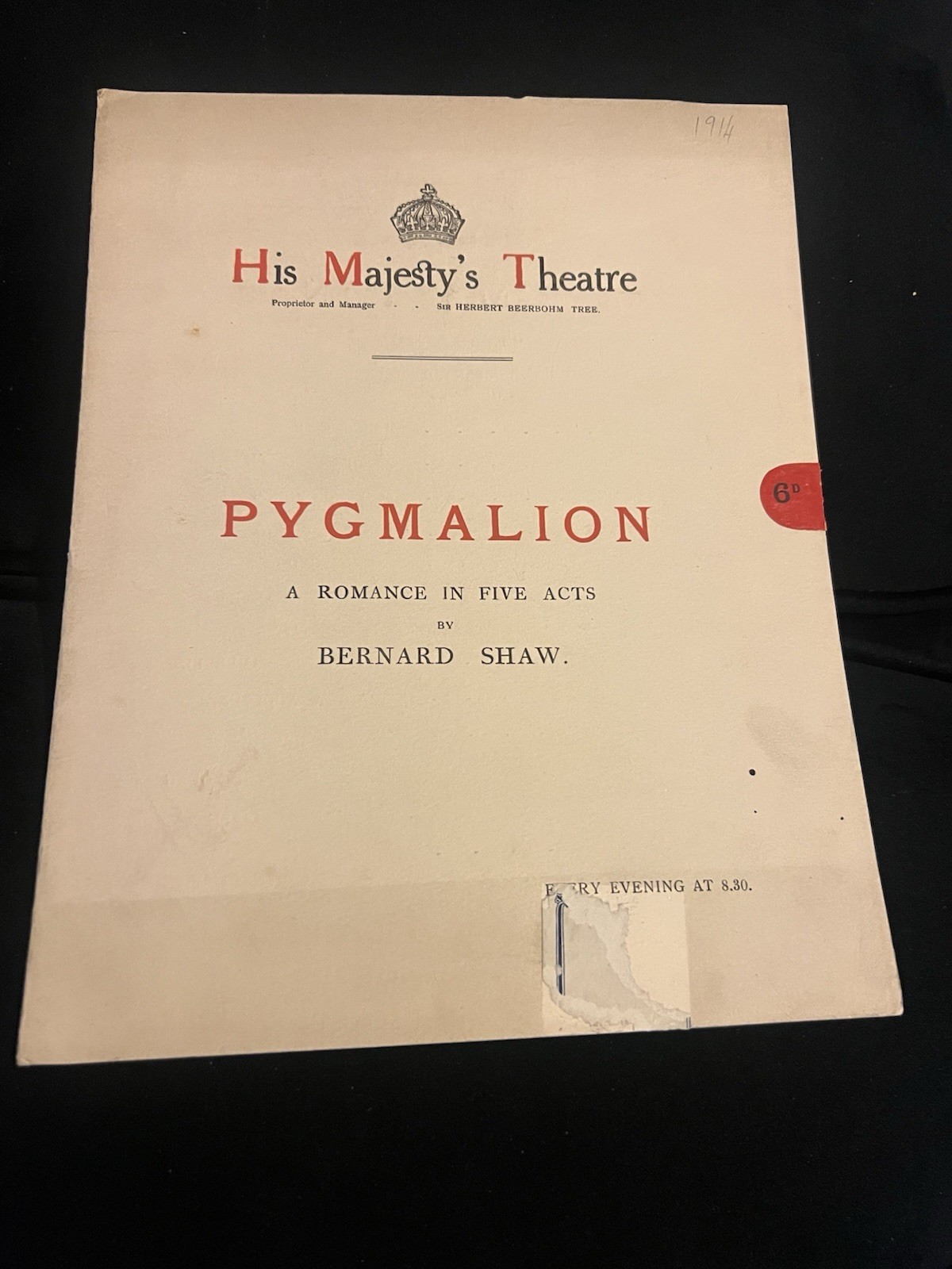 PYGMALION His Majesty’s Theatre 1914 Programme.