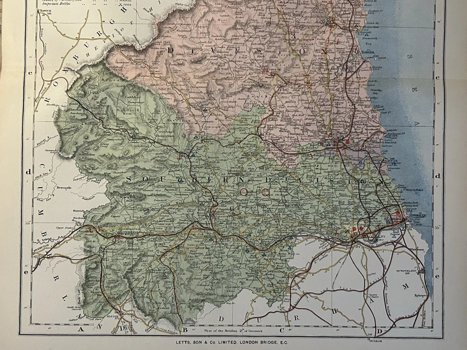 1884 Northumberland Original Antique County Map by Letts - Image 3 of 3
