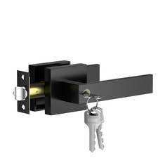 Door Handle with Key 1 Pack, Matte Black Door Lever with Lock, Zinc Alloy Bla...